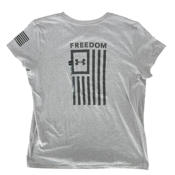 Under Armour Freedom Flag Gray T-Shirt XL Extra Large Womens USA Patriotic - Picture 1 of 6